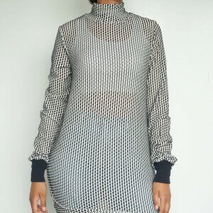 Black and White Mesh Rave Style Top | See-Through Turtleneck Mesh Top
